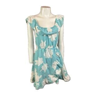 Vintage Hawaiian Ruffled Mini Dress Sleeveless Off the Shoulder / Medium -